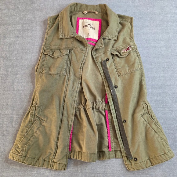 Hollister Jackets & Blazers - Hollister Utility Vest Womens Small Olive Green Excellent Cinched Cargo Jacket